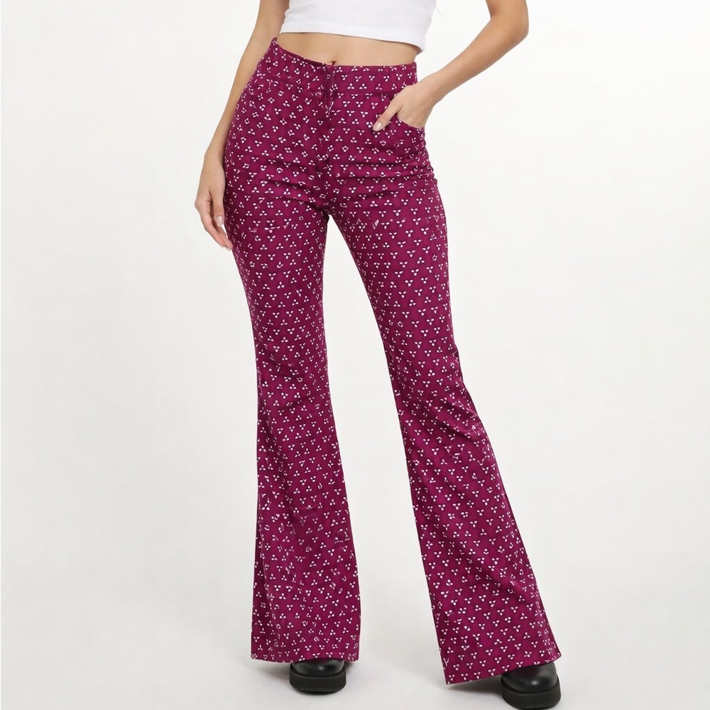 Zara Purple and White Flare Pants Brand New
